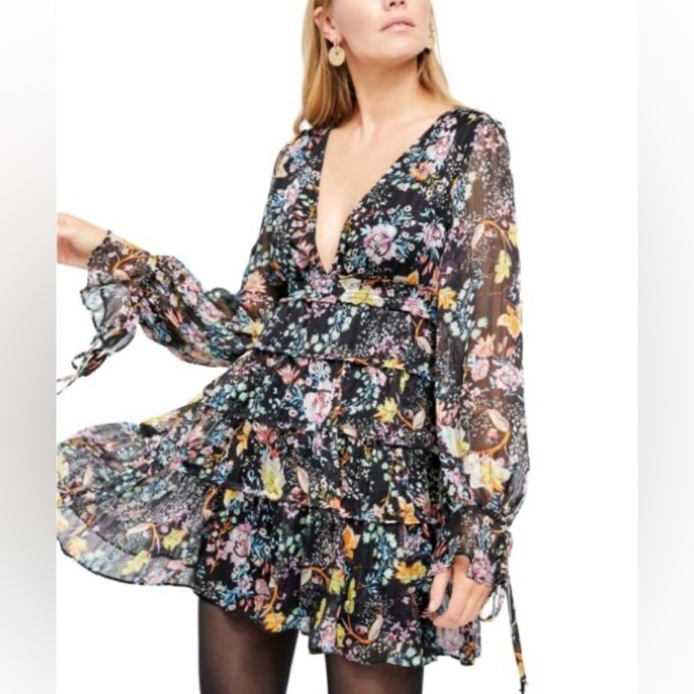 Free People Closer to the Heart Women’s Black Floral Wide Sleeve Dress Size XS